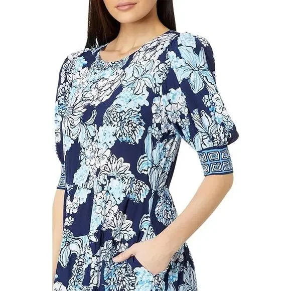 Lilly Pulitzer Ameilia Low Tide Bouquet Engineered Woven Dress Navy Size 4 NWT